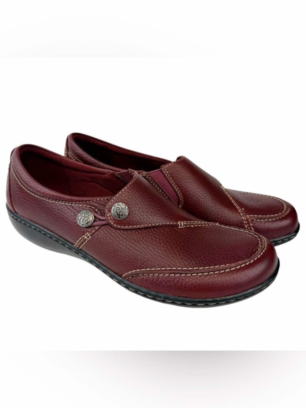 Clarks Ashland Lane Leather Loafers Burgundy Slip-On Shoes NEW Women’s Size 10N